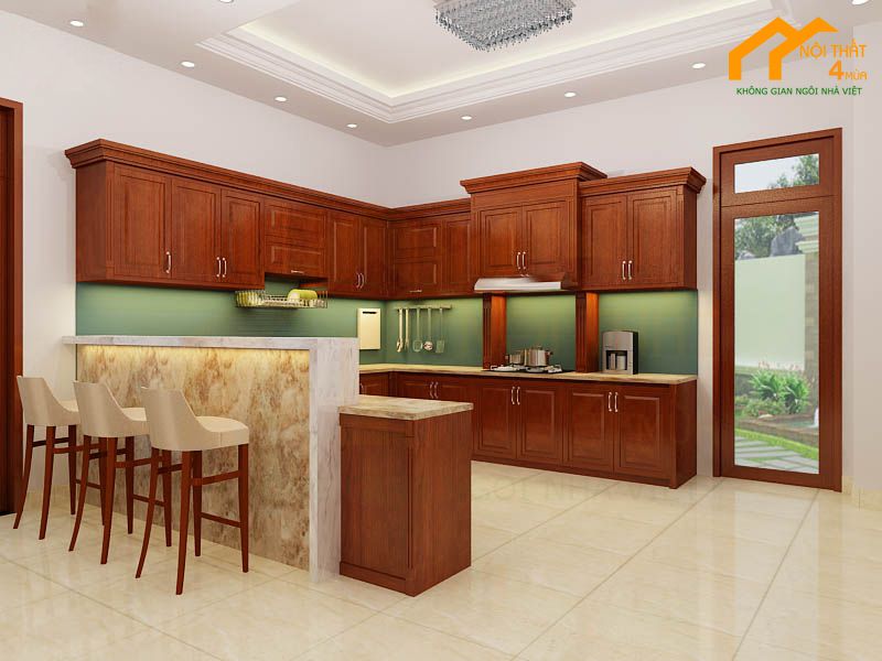 Phòng bếp đẹp cho nhà ống tích hợp phòng ăn