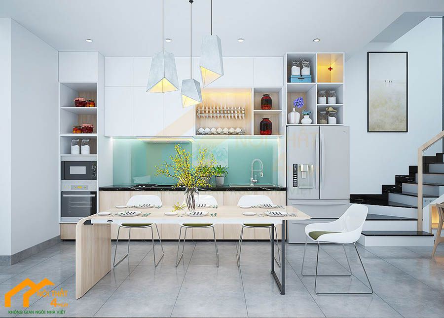 49+ Mẫu tủ bếp chữ i đẹp hiện đại cho nhà bếp nhỏ tiện nghi 28 Mẫu tủ bếp gỗ công nghiệp chữ I