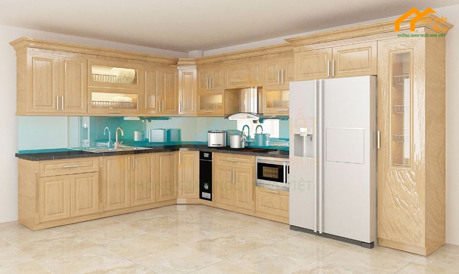 30+ Mẫu tủ bếp chữ L đẹp hiện đại ưa chuộng nhất hiện nay 12 Mẫu tủ bếp chữ L gỗ sồi nga