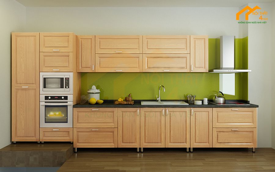 49+ Mẫu tủ bếp chữ i đẹp hiện đại cho nhà bếp nhỏ tiện nghi 12 Tủ bếp gỗ tự nhiên chữ i đẹp