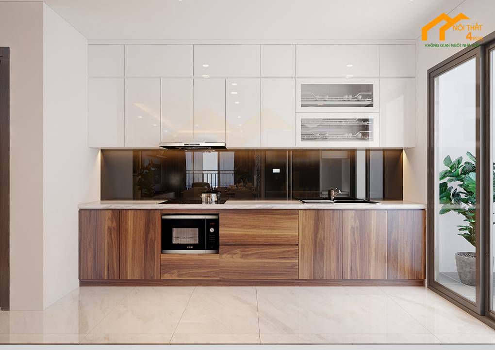 Mẫu tủ bếp gỗ an cường hình chữ i đẹp