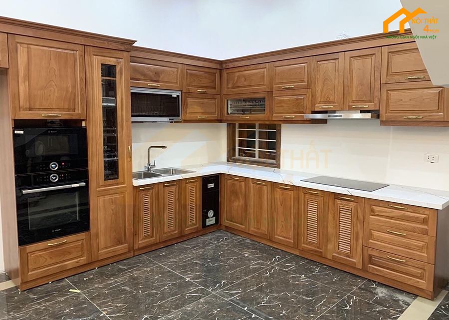 20+ Mẫu tủ bếp gỗ gõ đỏ đẹp, cao cấp, sang trọng 14 Tủ bếp gỗ gõ đỏ đẹp