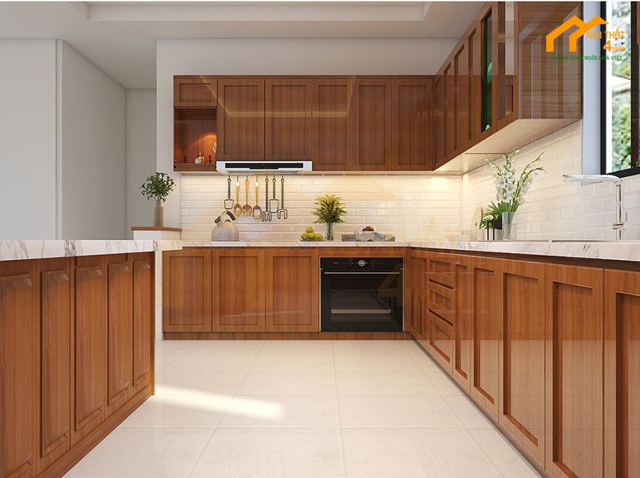 20+ Mẫu tủ bếp gỗ gõ đỏ đẹp, cao cấp, sang trọng 11 Tủ bếp gỗ gõ đỏ đẹp