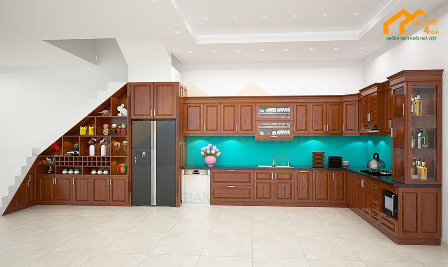 20+ Mẫu tủ bếp gỗ gõ đỏ đẹp, cao cấp, sang trọng 15 Tủ bếp gỗ gõ đỏ đẹp