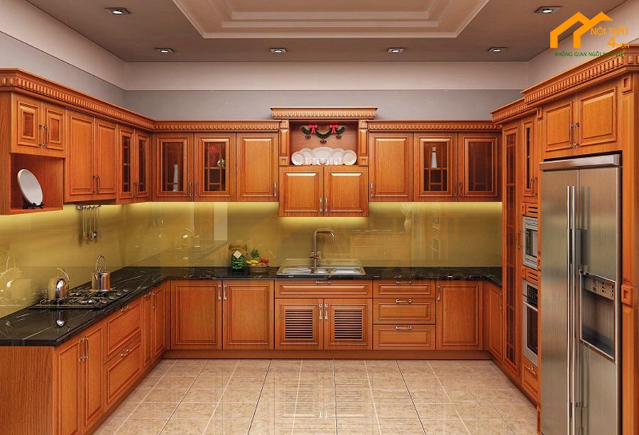 20+ Mẫu tủ bếp gỗ gõ đỏ đẹp, cao cấp, sang trọng 16 Tủ bếp gỗ gõ đỏ đẹp