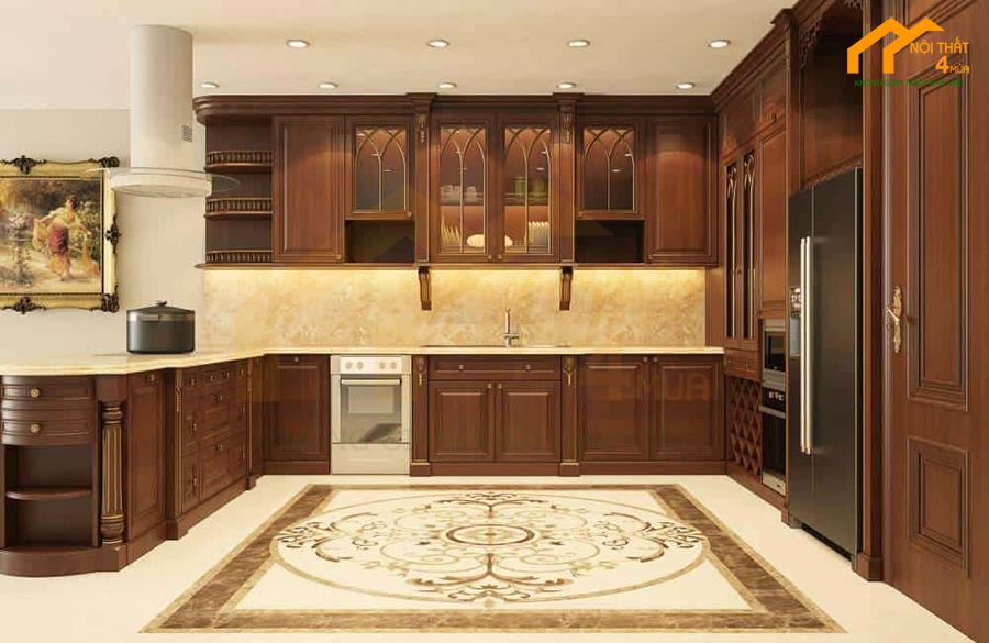 20+ Mẫu tủ bếp gỗ gõ đỏ đẹp, cao cấp, sang trọng 17 Tủ bếp gỗ gõ đỏ đẹp