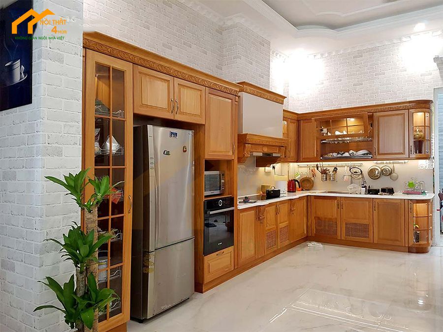 20+ Mẫu tủ bếp gỗ gõ đỏ đẹp, cao cấp, sang trọng 18 Tủ bếp gỗ gõ đỏ đẹp