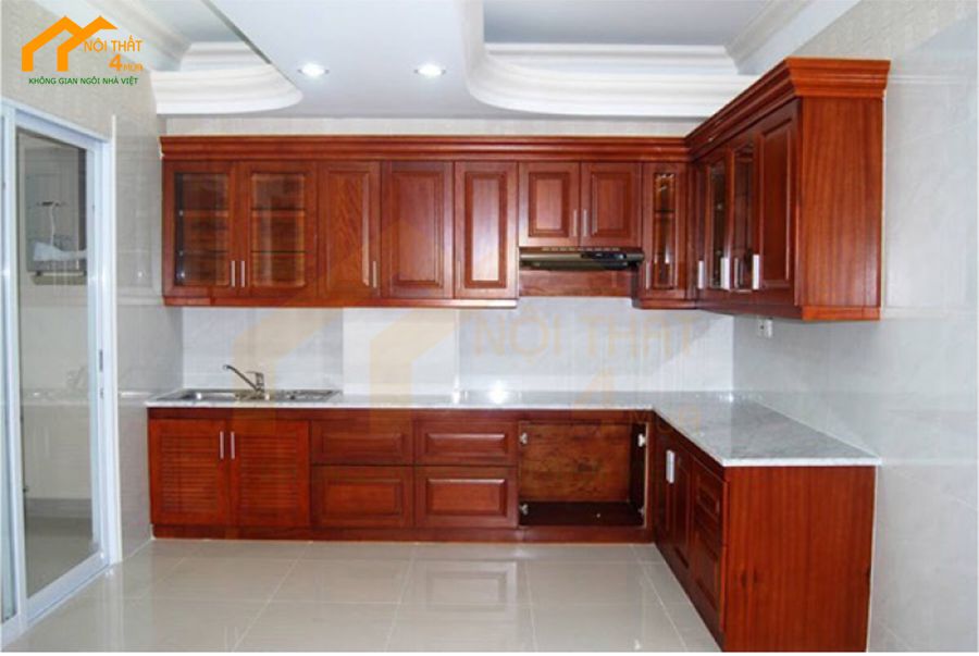 20+ Mẫu tủ bếp gỗ gõ đỏ đẹp, cao cấp, sang trọng 19 Tủ bếp gỗ gõ đỏ đẹp