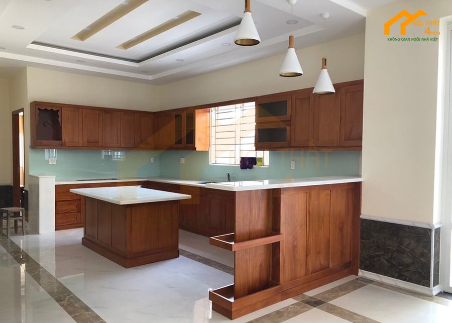 20+ Mẫu tủ bếp gỗ gõ đỏ đẹp, cao cấp, sang trọng 21 Tủ bếp gỗ gõ đỏ đẹp