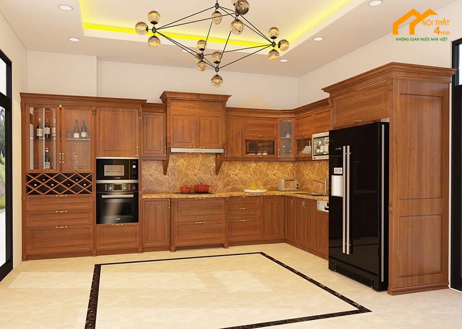 20+ Mẫu tủ bếp gỗ gõ đỏ đẹp, cao cấp, sang trọng 23 Tủ bếp gỗ gõ đỏ đẹp