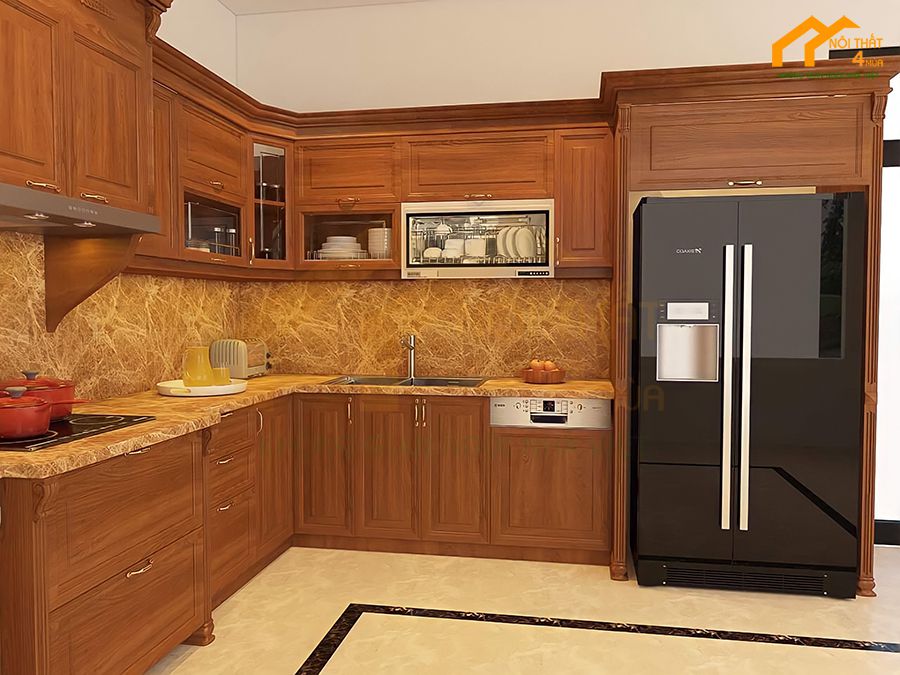 20+ Mẫu tủ bếp gỗ gõ đỏ đẹp, cao cấp, sang trọng 25 Tủ bếp gỗ gõ đỏ đẹp