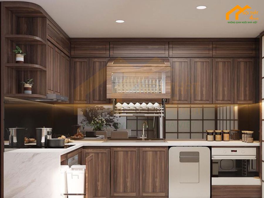 Tủ bếp gỗ óc chó đẹp