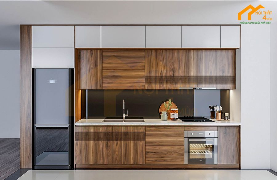 49+ Mẫu tủ bếp chữ i đẹp hiện đại cho nhà bếp nhỏ tiện nghi 32 Mẫu tủ bếp gỗ công nghiệp chữ I