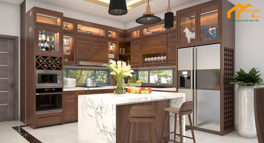 20+ Mẫu tủ bếp có quầy bar đẹp và hiện đại nhất 13 Mẫu tủ bếp có quầy bar làm bằng đá thạch cao cấp