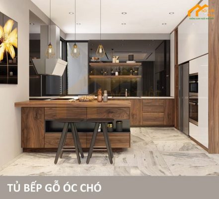 Tủ bếp gỗ óc chó đẹp