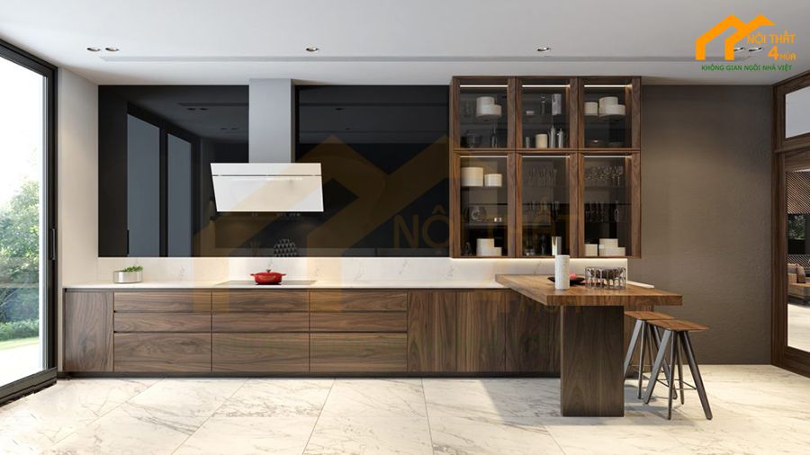 Mẫu tủ bếp gỗ có quầy bar