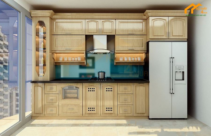 49+ Mẫu tủ bếp chữ i đẹp hiện đại cho nhà bếp nhỏ tiện nghi 13 Tủ bếp gỗ tự nhiên chữ i đẹp