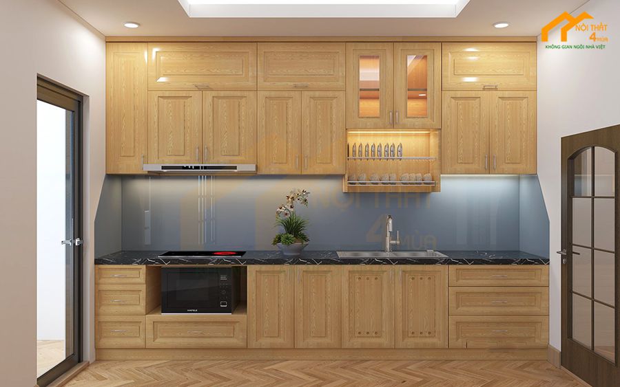 49+ Mẫu tủ bếp chữ i đẹp hiện đại cho nhà bếp nhỏ tiện nghi 14 Tủ bếp gỗ tự nhiên chữ i đẹp