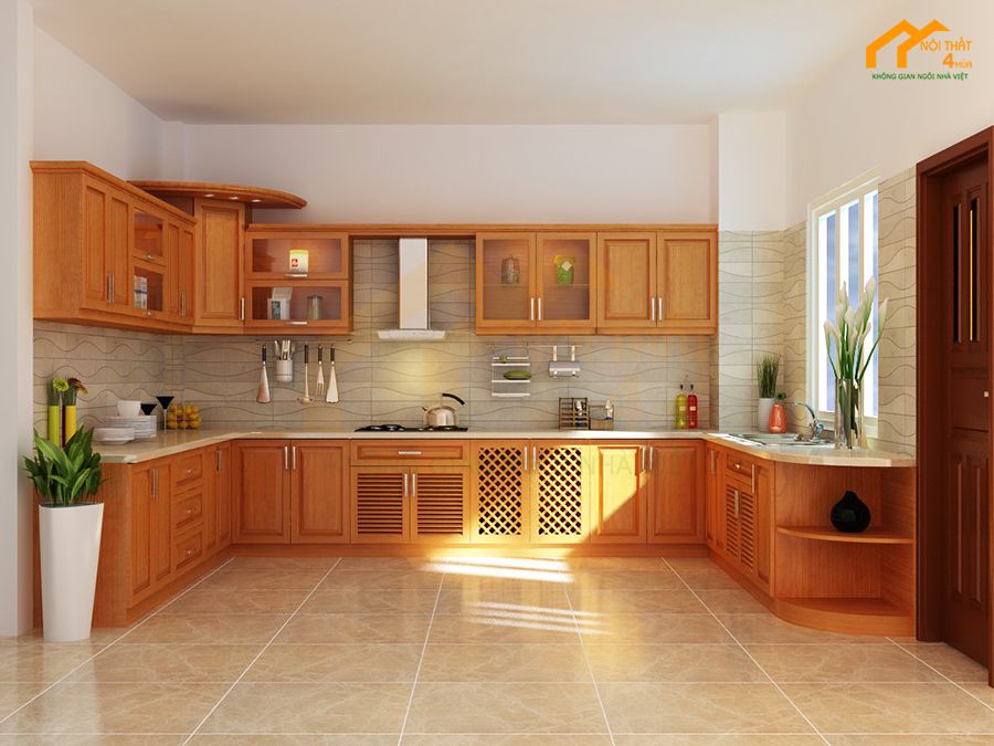 Báo giá +20 Mẫu tủ bếp gỗ sồi Nga - Mỹ đẹp hiện đại 27 Tủ bếp gỗ sồi mỹ chữ u