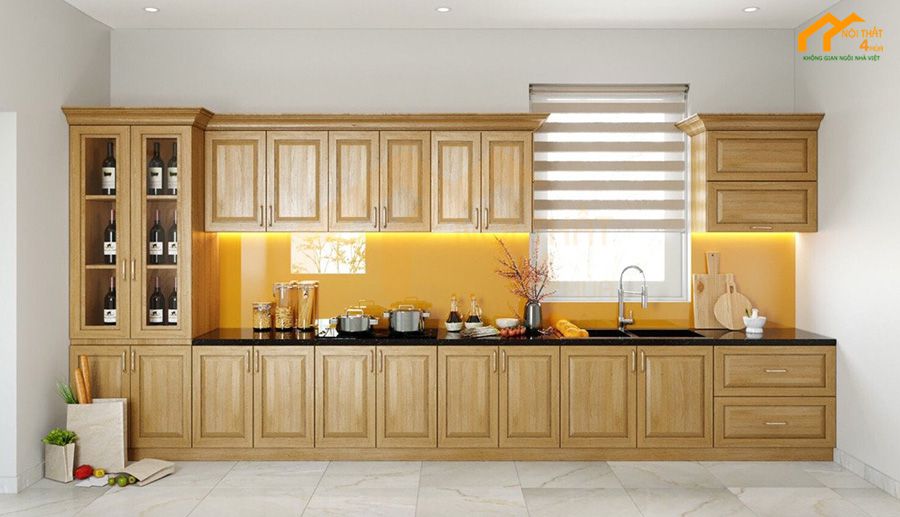 49+ Mẫu tủ bếp chữ i đẹp hiện đại cho nhà bếp nhỏ tiện nghi 19 Tủ bếp gỗ tự nhiên chữ i đẹp