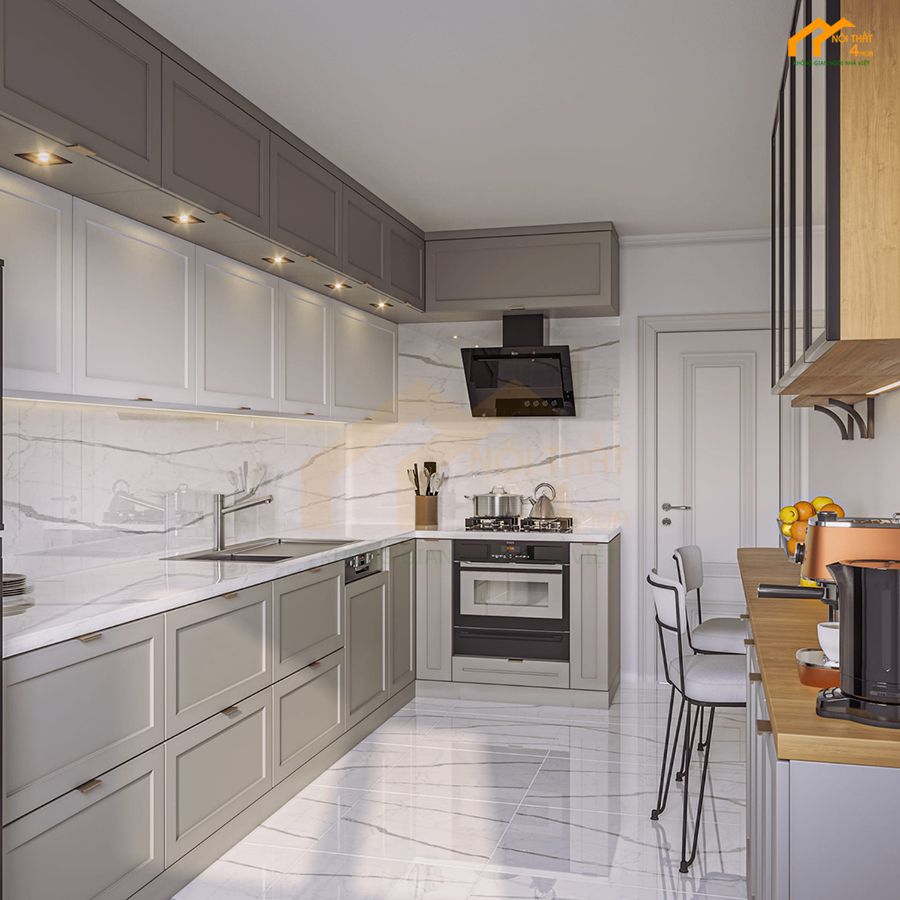 20+ Mẫu tủ bếp có quầy bar đẹp và hiện đại nhất 43 Mẫu tủ bếp có quầy bar mini theo phong cách tân cổ điển