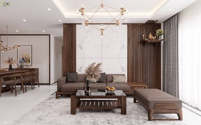 35+ Mẫu phòng khách kết hợp phòng thờ đẹp hợp phong thủy 15 Thiết kế phòng khách có bàn thờ dạng treo