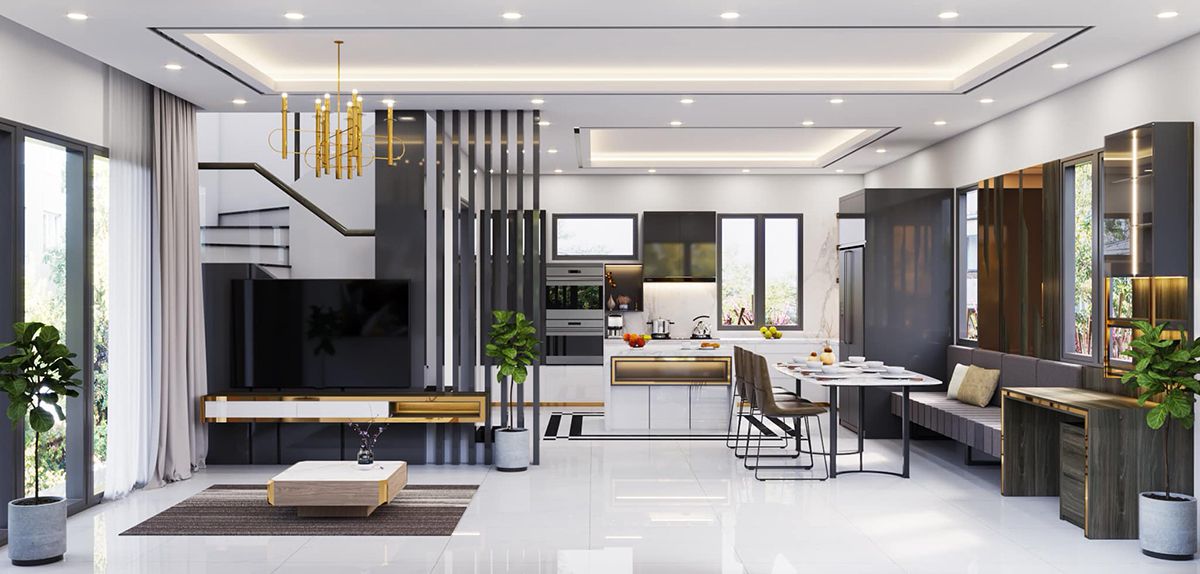 Yếu tố ánh sáng cho phòng khách biệt thự