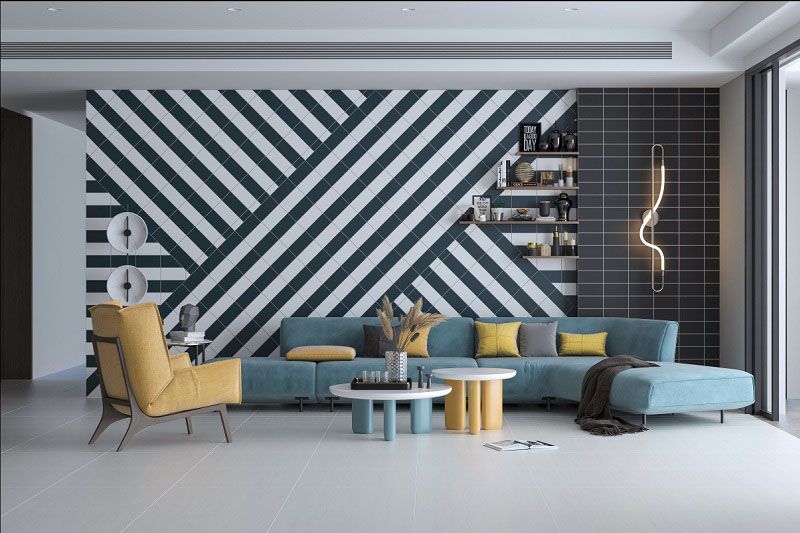 30+ Mẫu gạch ốp tường phòng khách đẹp, bền giá rẻ nhất 6 Gạch ốp tường phòng khách hình học