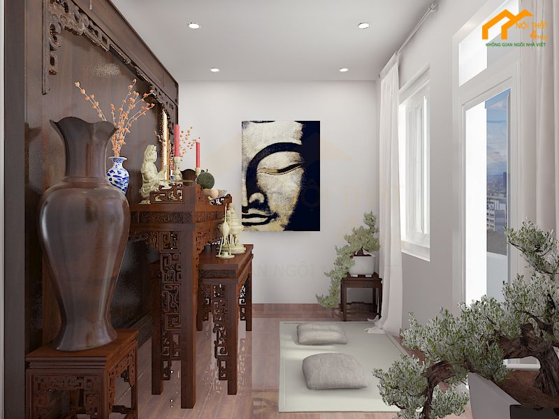 Mẫu nhà cấp 4 phòng thờ riêng