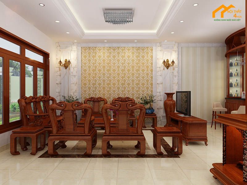Mẫu phòng khách tân cổ điển bằng gỗ