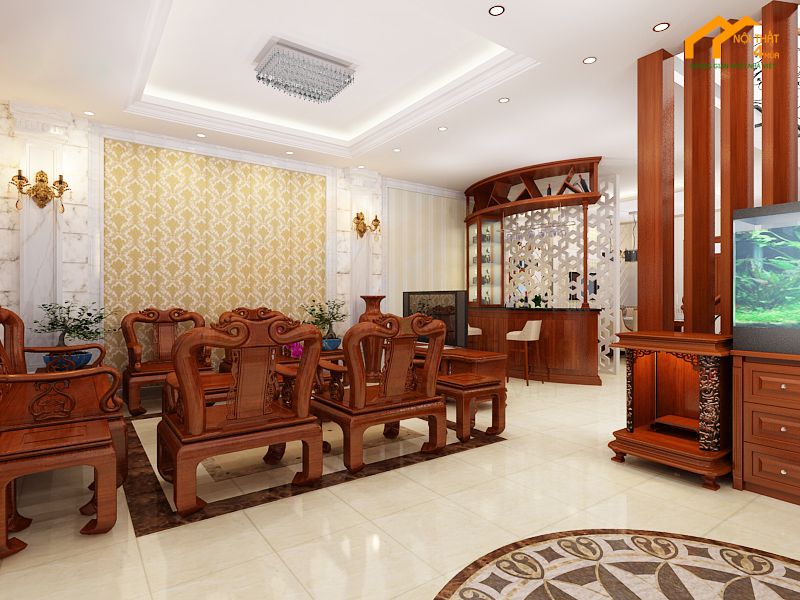 Mẫu phòng khách tân cổ điển bằng gỗ