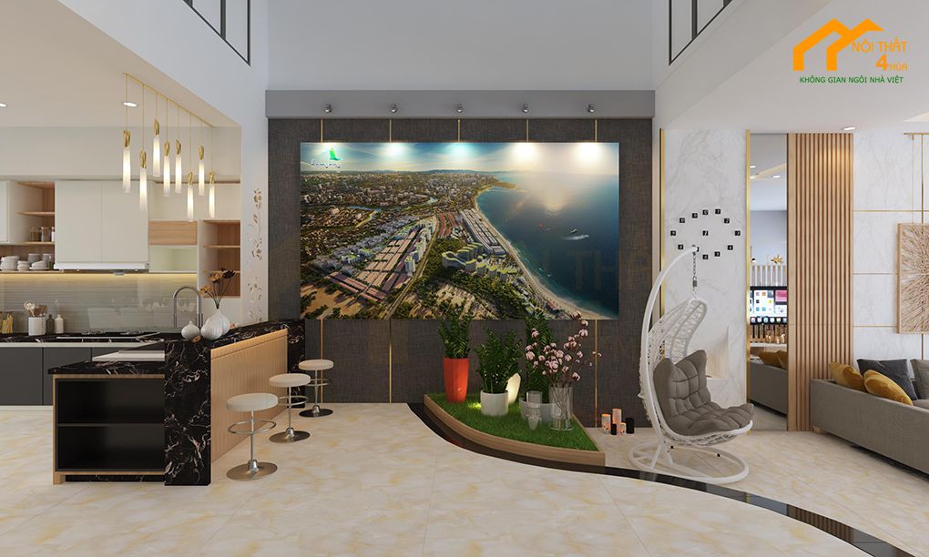 20+ Mẫu thiết kế phòng khách liền bếp 20m2 đẹp tiện nghi nhất 15 Thiết kế phòng khách liền bếp 20m2 có vách ngăn