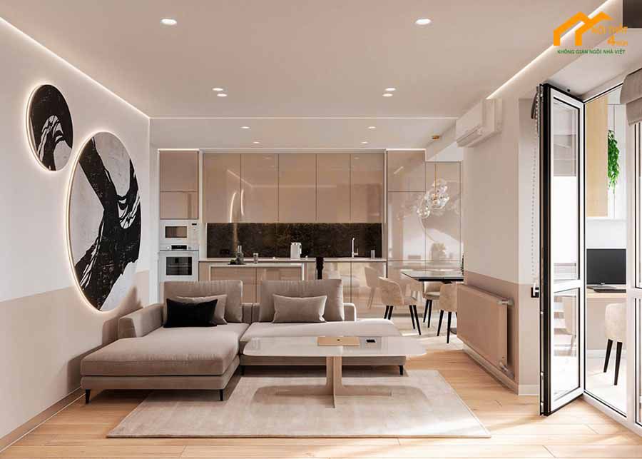 20+ Mẫu thiết kế phòng khách liền bếp 30m2 đẹp hiện đại 6 Mẫu thiết kế phòng khách liền bếp 30m2 với không gian mở