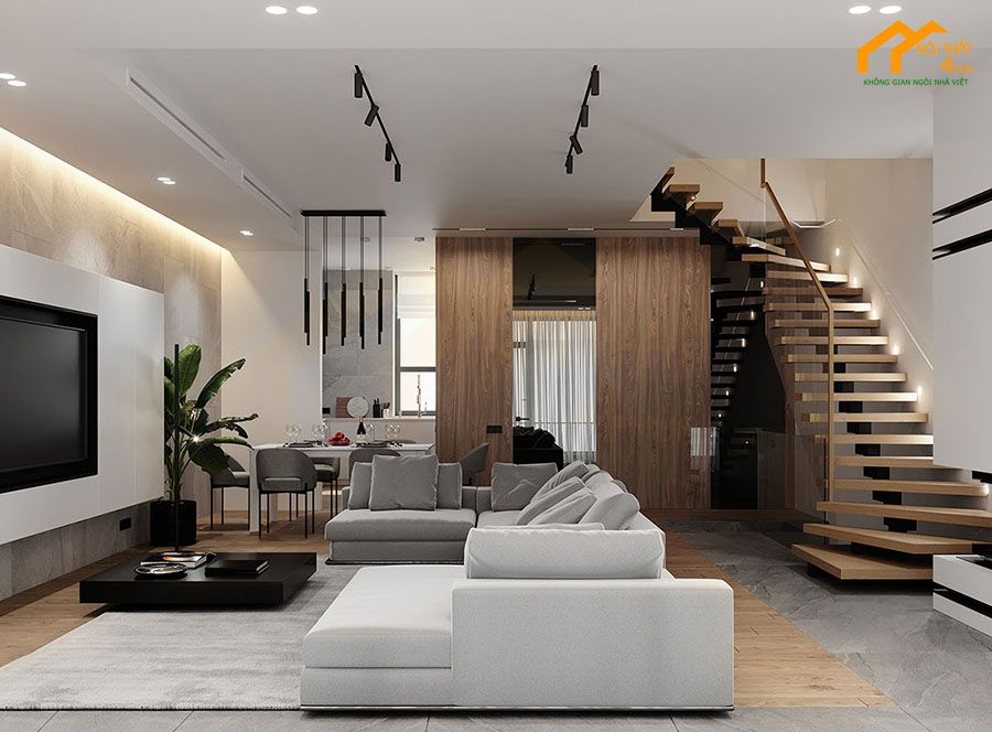 Mẫu cầu thang nhà ống xương cá