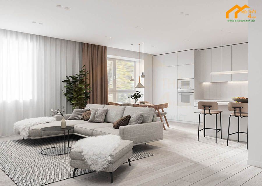 20+ Mẫu thiết kế phòng khách liền bếp 30m2 đẹp hiện đại 18 Phòng khách liền kề bếp với phong cách vintage