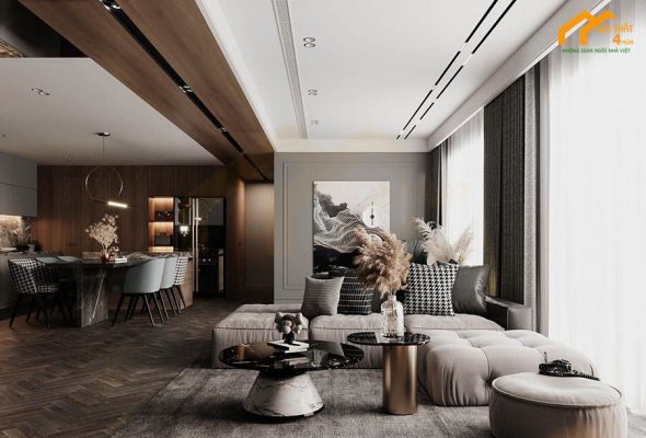 thiết kế phòng khách liền bếp 30m2