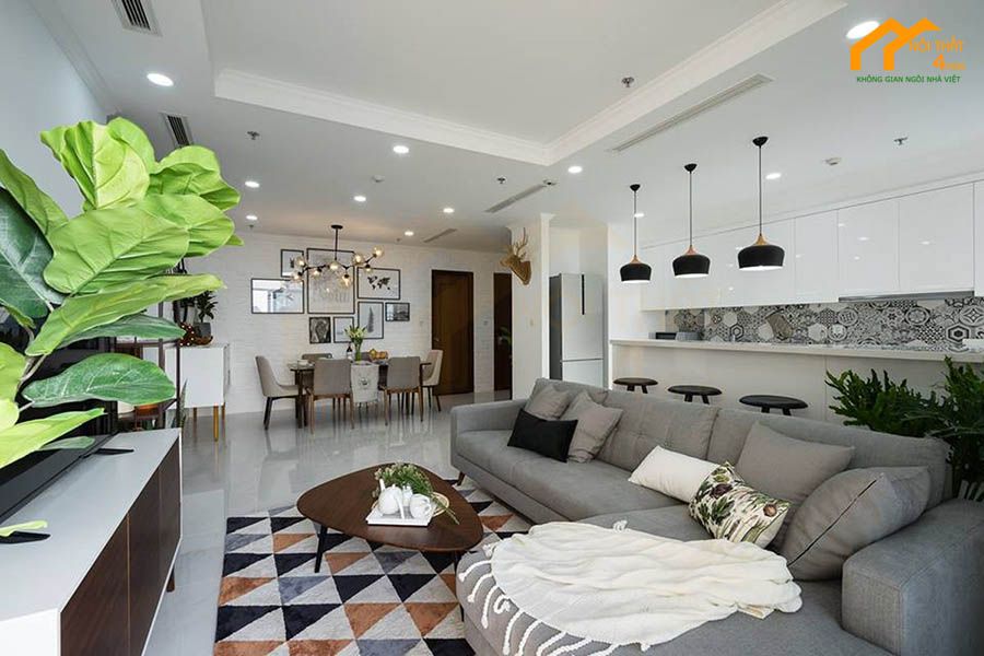 20+ Mẫu thiết kế phòng khách liền bếp 30m2 đẹp hiện đại 22 Phòng khách liền kề bếp với phong cách vintage