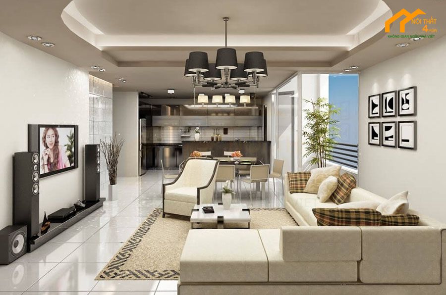 20+ Mẫu thiết kế phòng khách liền bếp 30m2 đẹp hiện đại 28 Mẫu phòng khách thiết kế liền bếp chung cư