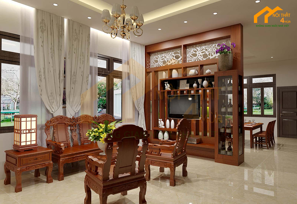 20+ Mẫu thiết kế phòng khách liền bếp 20m2 đẹp tiện nghi nhất 13 Thiết kế phòng khách liền bếp 20m2 có vách ngăn