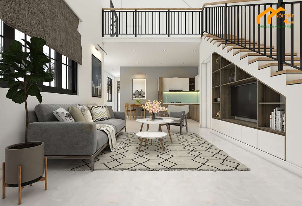 20+ Mẫu thiết kế phòng khách liền bếp 20m2 đẹp tiện nghi nhất 8 Mẫu phòng khách liền bếp đơn giản đẹp