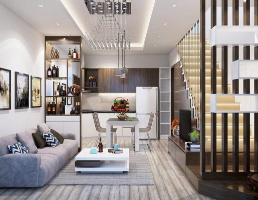 phòng khách và bếp liền nhau nhà ống đẹp