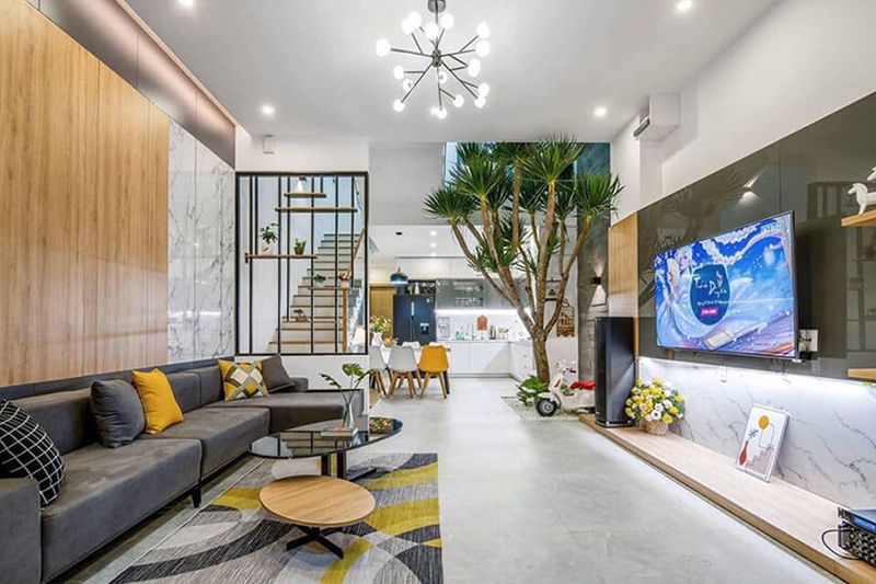 20+ Mẫu thiết kế phòng khách liền bếp 20m2 đẹp tiện nghi nhất 6 Mẫu phòng khách liền bếp tiện nghi nhất