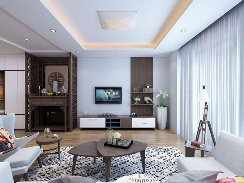 Mẫu phòng khách nhà cấp 4 có bàn thờ đứng