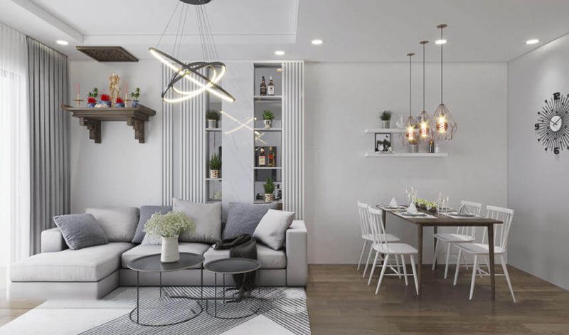 10 Cách trang trí phòng khách nhà cấp 4 đẹp, hiện đại nhất 35 Phòng khách nhỏ nhà cấp 4 với sơn màu sáng