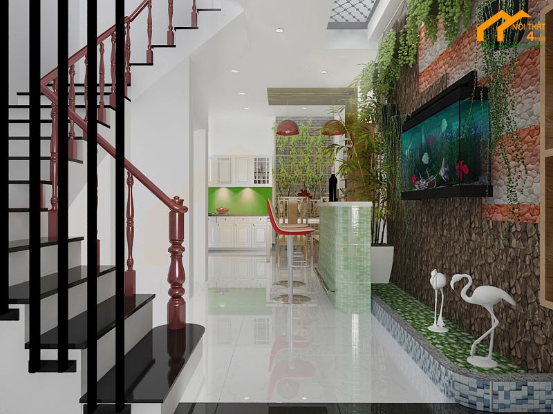 Cầu thang làm từ gỗ tự nhiên