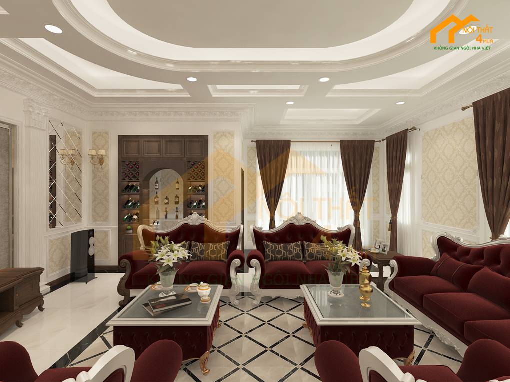 Thiết kế phòng khách nhà biệt thự tân cổ điển