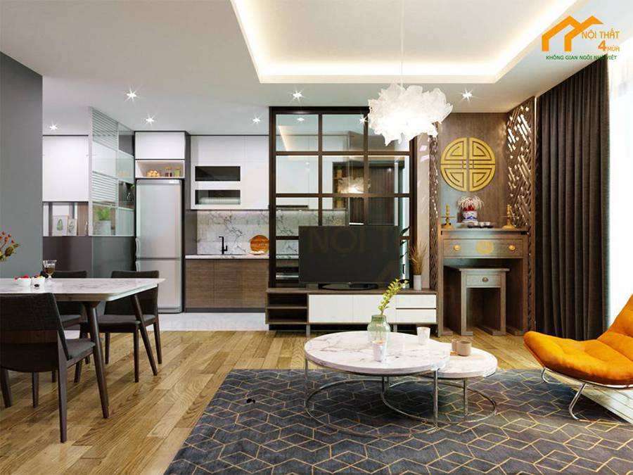 thiết kế phòng khách nhà ống có bàn thờ