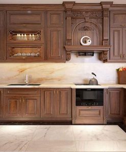 Tủ bếp gỗ óc chó tân cổ điển