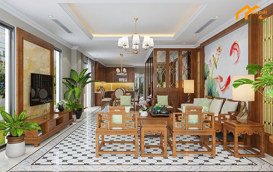 Mẫu vách tivi phòng khách đẹp sang trọng