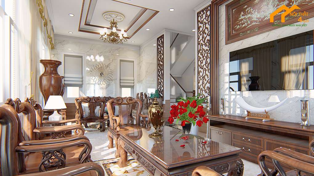 Mẫu nội thất phòng khách tân cổ điển sang trọng